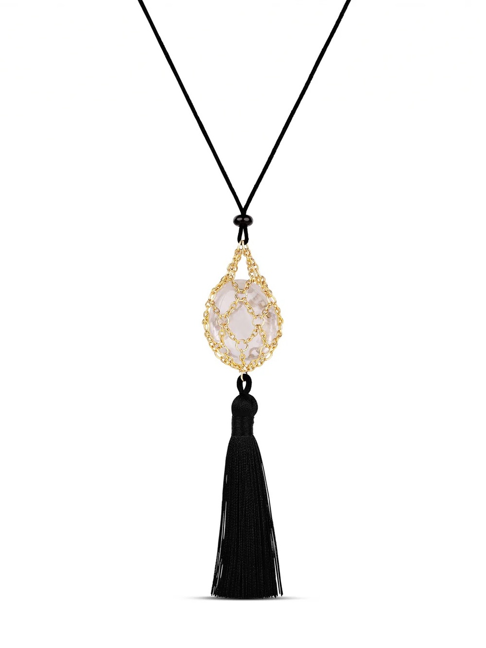 Crystal Net Tassel Necklace Gold